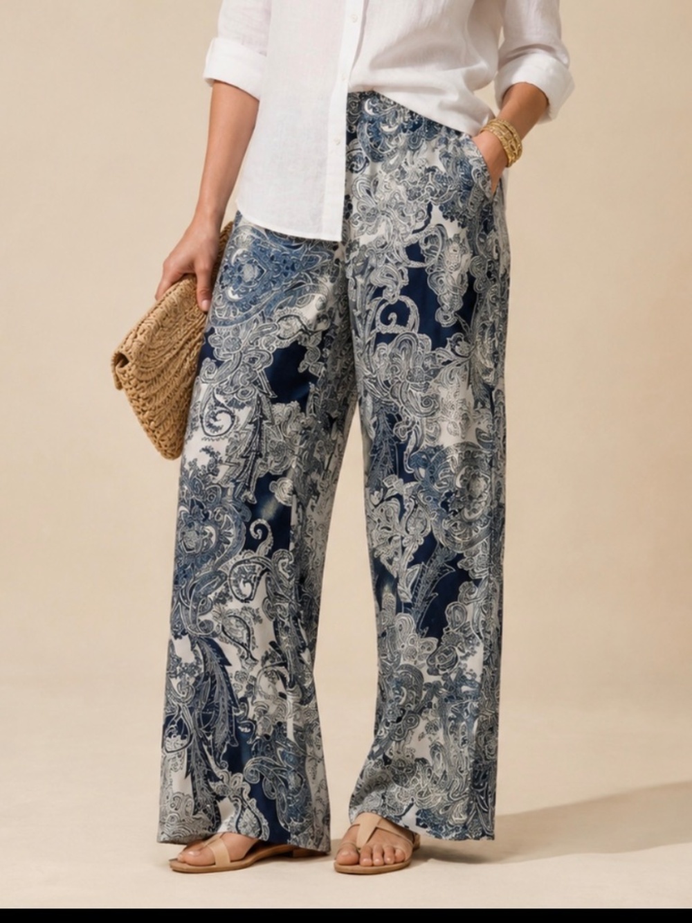 Blue + White Wide Leg Pants